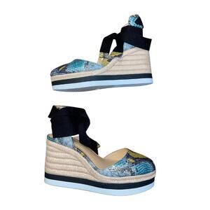 Jennifer Lopez Jalina Espadrille 3" Wedge Sandal Size 8 Ankle Wrap Platform